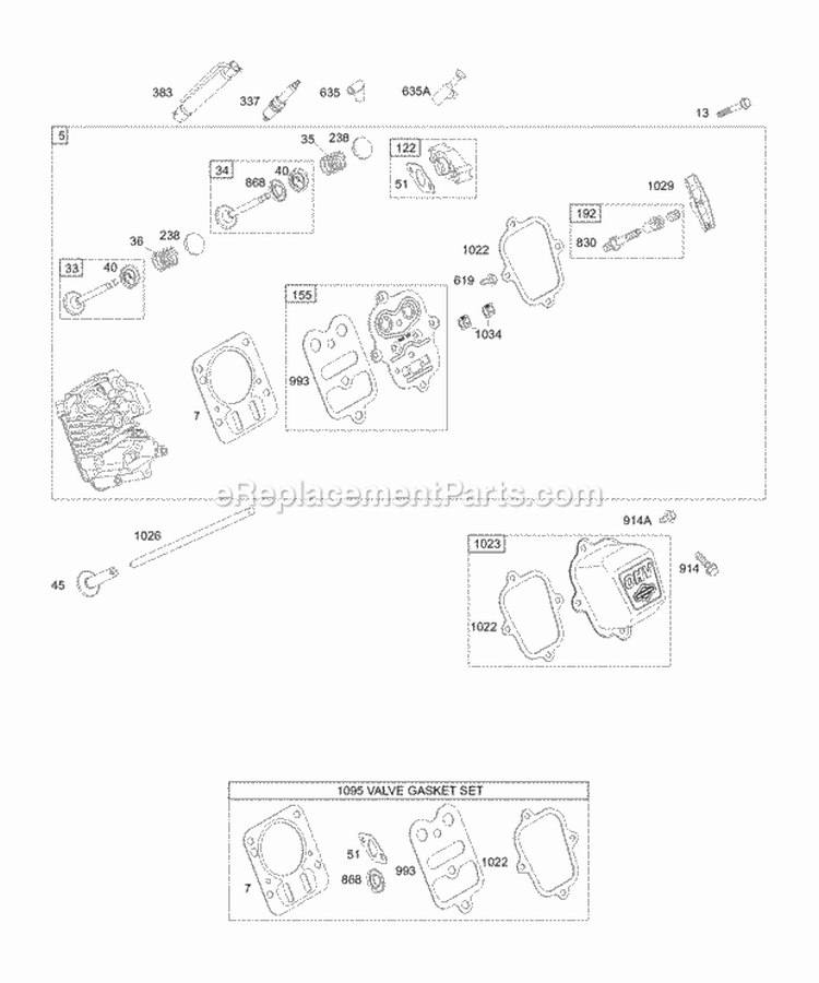 Head KitsGaskets - Valve Valves Diagram and Parts List for 127437-0136-E1  Briggs and Stratton Engine